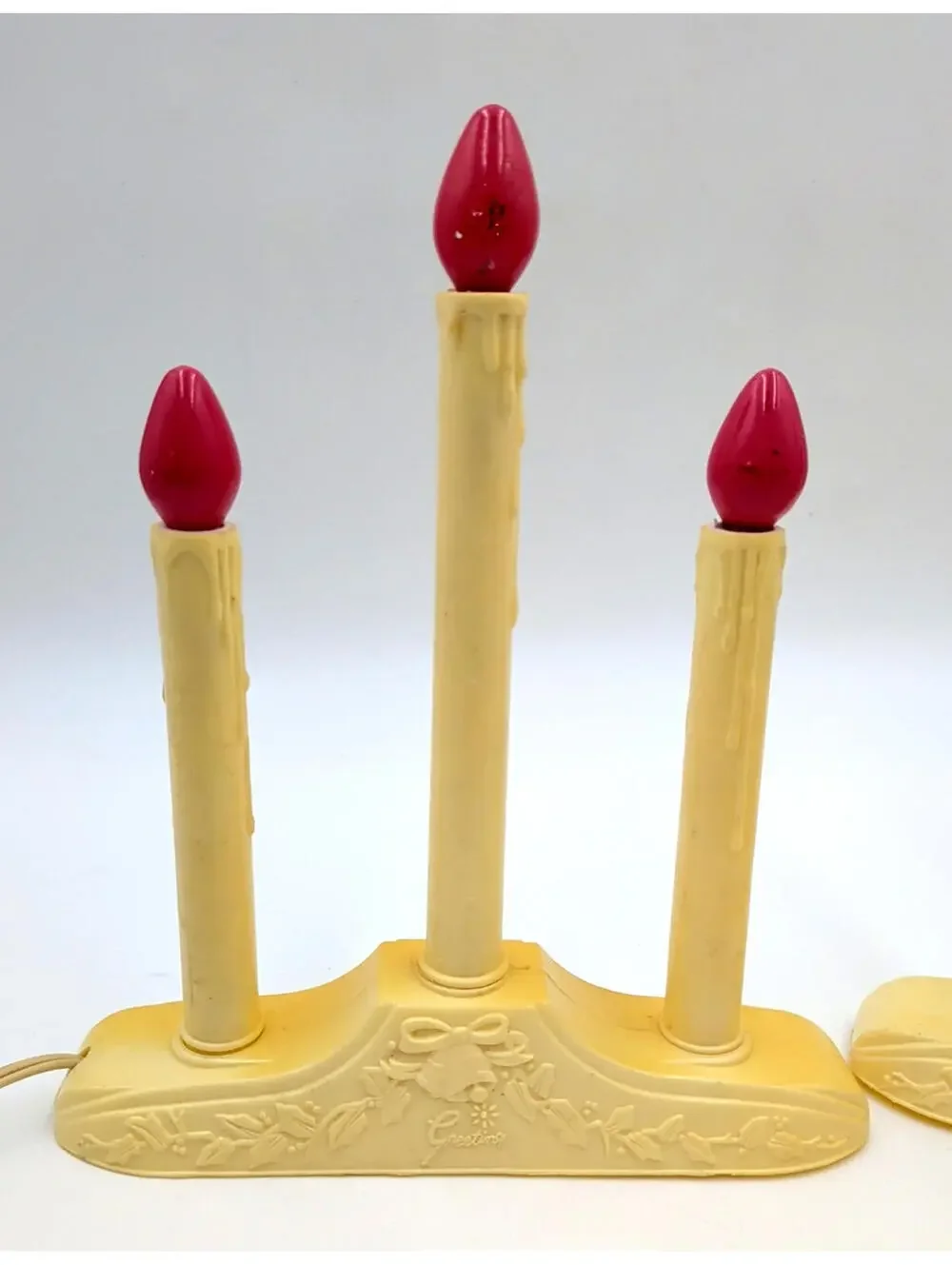 2 VTG 3 Christmas Candelabra Candle off white, Plastic Drip Candolier Electric